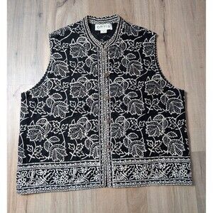 Orvis Size XL Khanta Vest Floral Embroidered Batik Cotton Artisan Boho Grandma